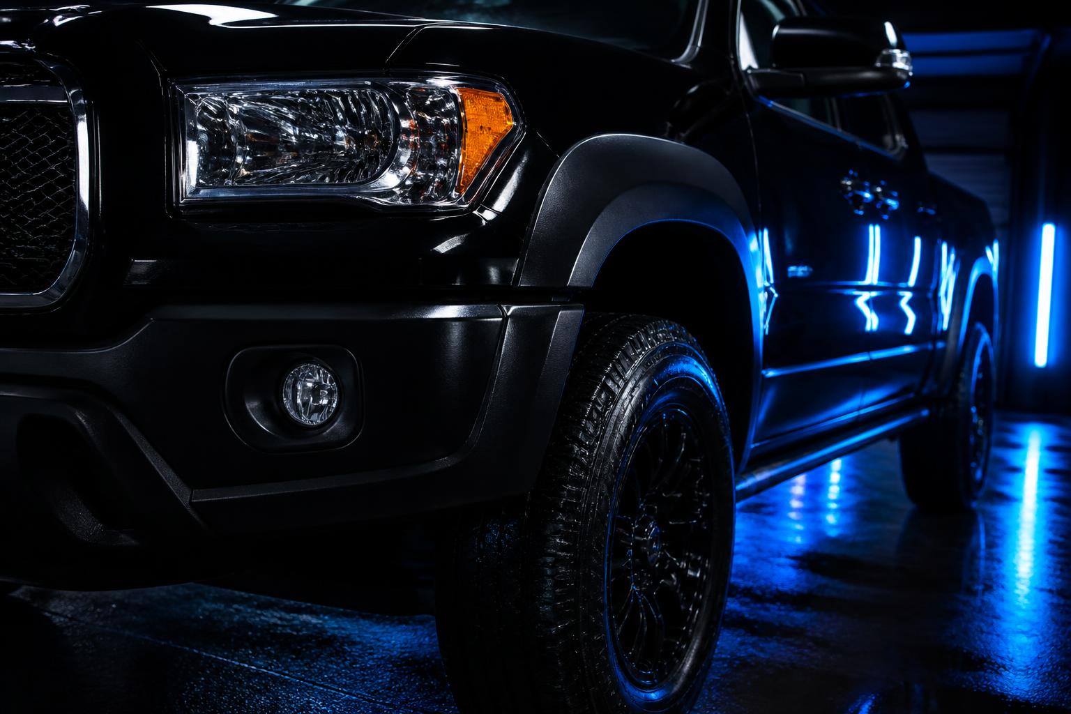 Black truck with restored natural matte black plastic trim